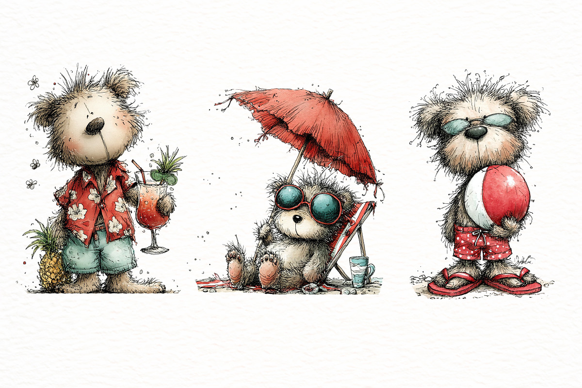 Whimsical summer teddy bear Clipart, an Illustration by Designworld (Photo 6 of 6)