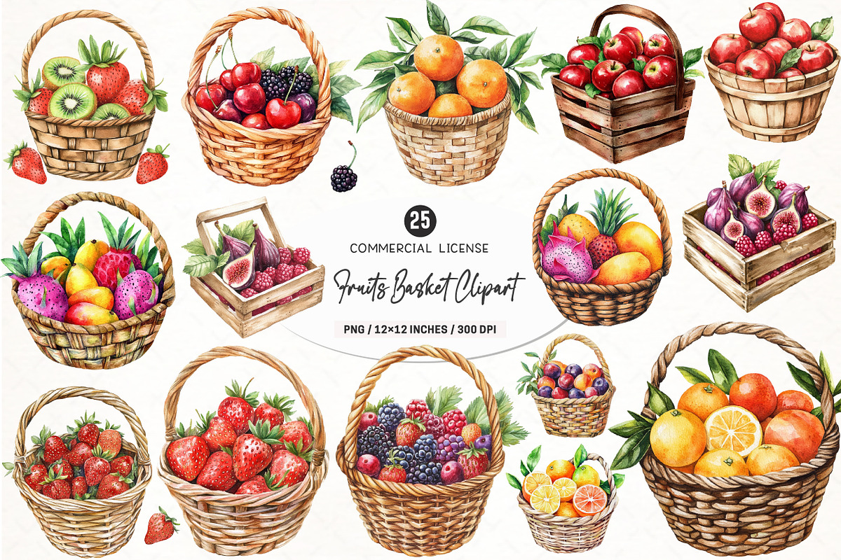 Fruits in the Basket Clipart PNG, an Illustration by SinaCreation (Photo 1 of 5)