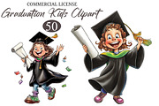 Whimsical Graduation Kids Clipart, a Person Illustration by designcity5 (Thumbnail 1 of 5)