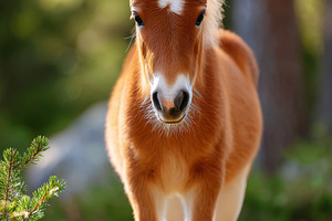 Brown horse in a lush green forest, an Animal Photo by AlyaAnd