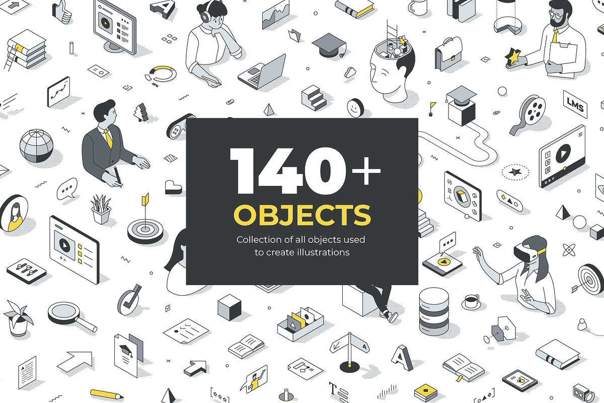 Isometric Lined Illustrations Set, an Education Illustration by Rassko (Photo 5 of 13)
