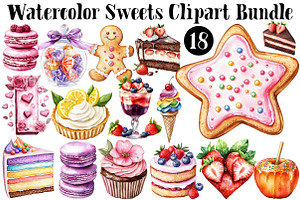 Watercolor Sweets Clipart, a Seasonal Illustration by CitraGraphics
