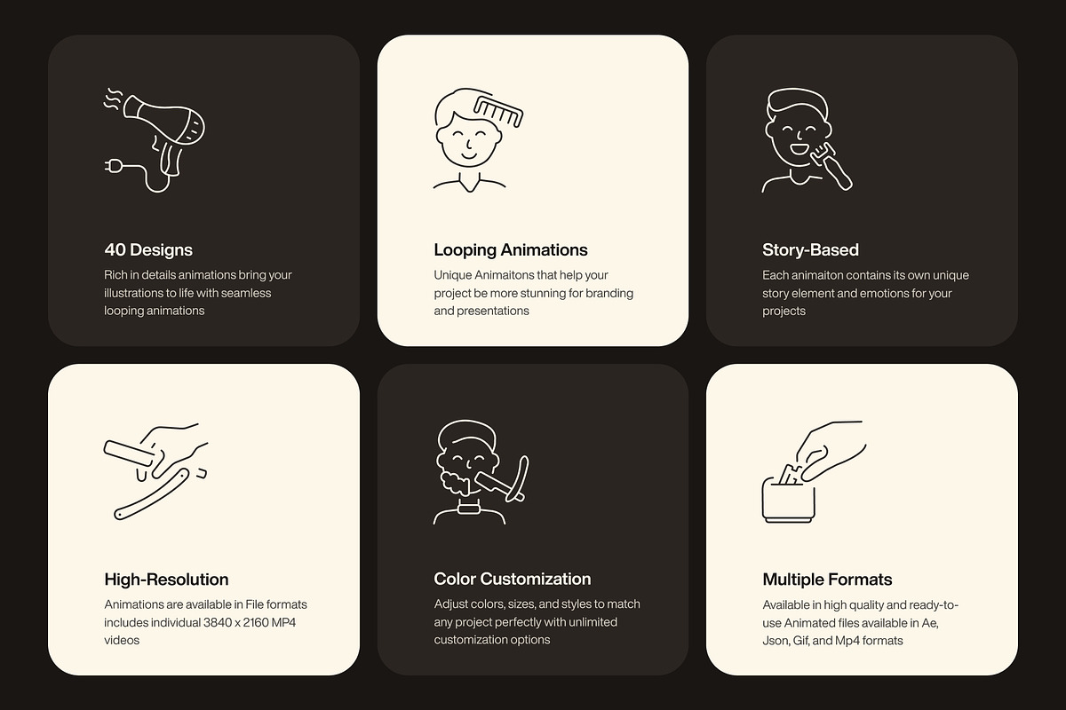Animated Barber Icon Art Set, an Outline Icon by Prosymbols (Photo 2 of 4)