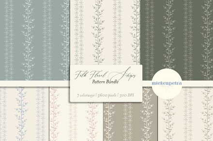 Folk Floral Stripes Pattern Bundle, a Pattern Graphic by Mieken Petra Designs