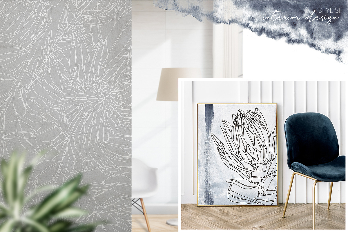 One Line Modern Sketch Protea Flower, a Decorative Illustration by Alisa Fimen Design (Photo 6 of 11)