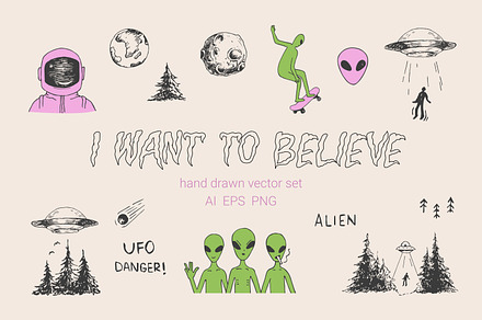 I want to believe - vector doodles, an Object Illustration by summer_sound