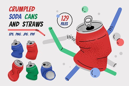 Crumpled Soda Cans And Straws