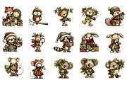 Whimsical Christmas Animals Clipart, an Illustration by CreationArt (Thumbnail 2 of 5)