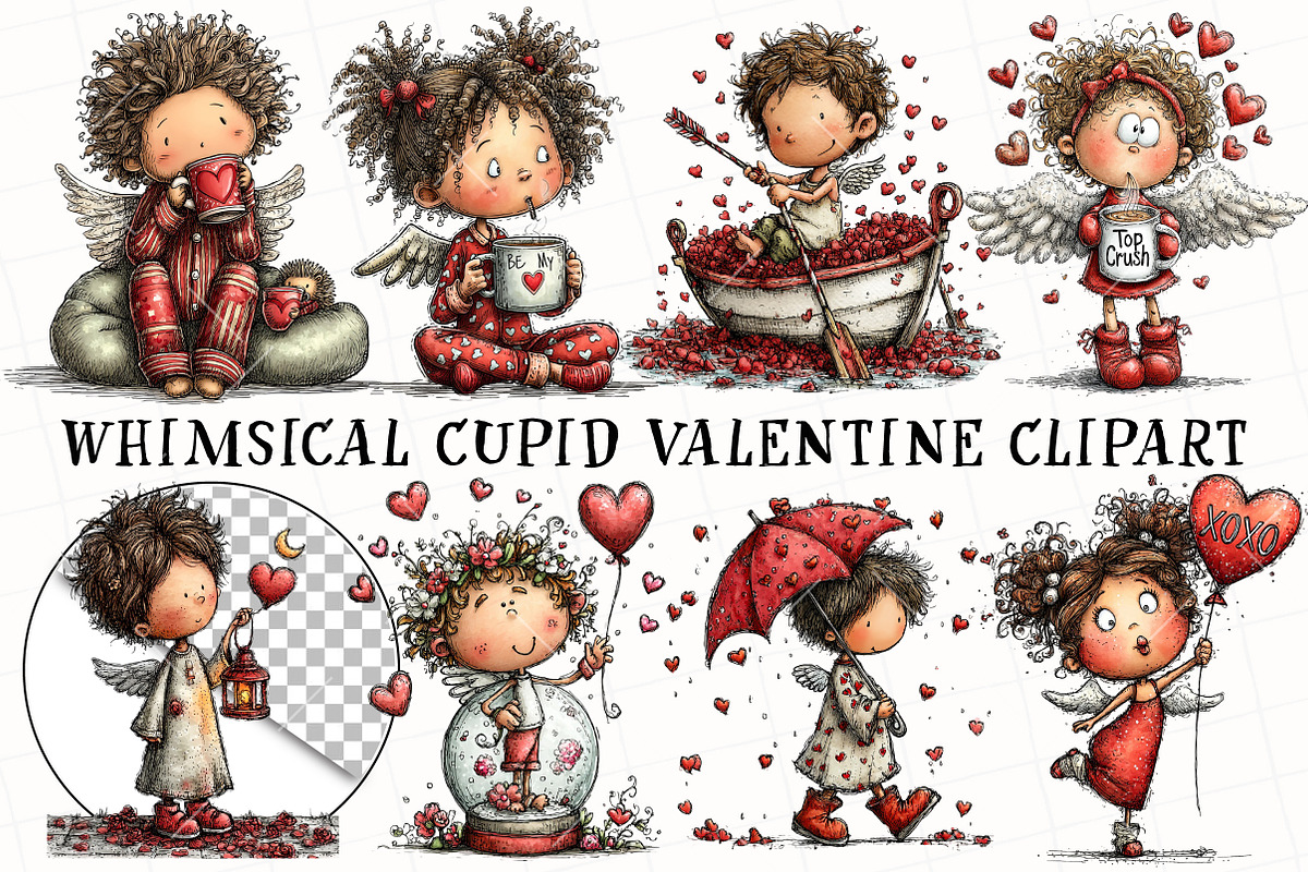 Whimsical Cupid Valentine Clipart, an Illustration by OK Design (Photo 6 of 6)