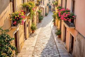 Charming cobblestone alley, a Photo by rarrarorro