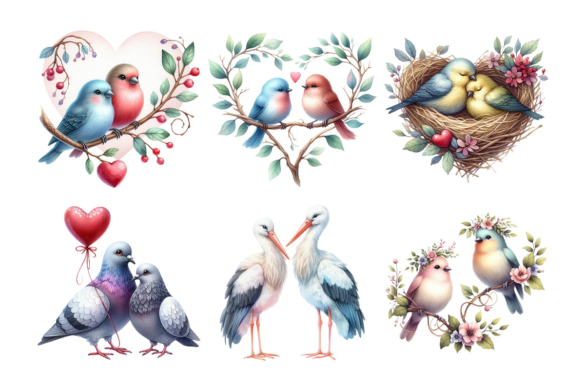 Watercolor Couple Bird Clipart Bundl, an Illustration by Daily.Designs (Photo 4 of 5)