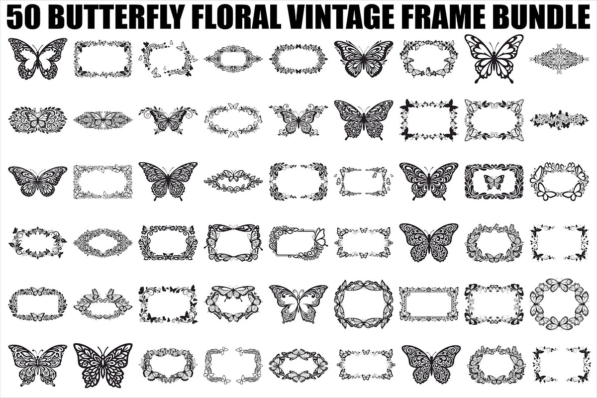 Butterfly Floral Vintage Frame Bundl, an Illustration by Creativeshirt (Photo 1 of 51)