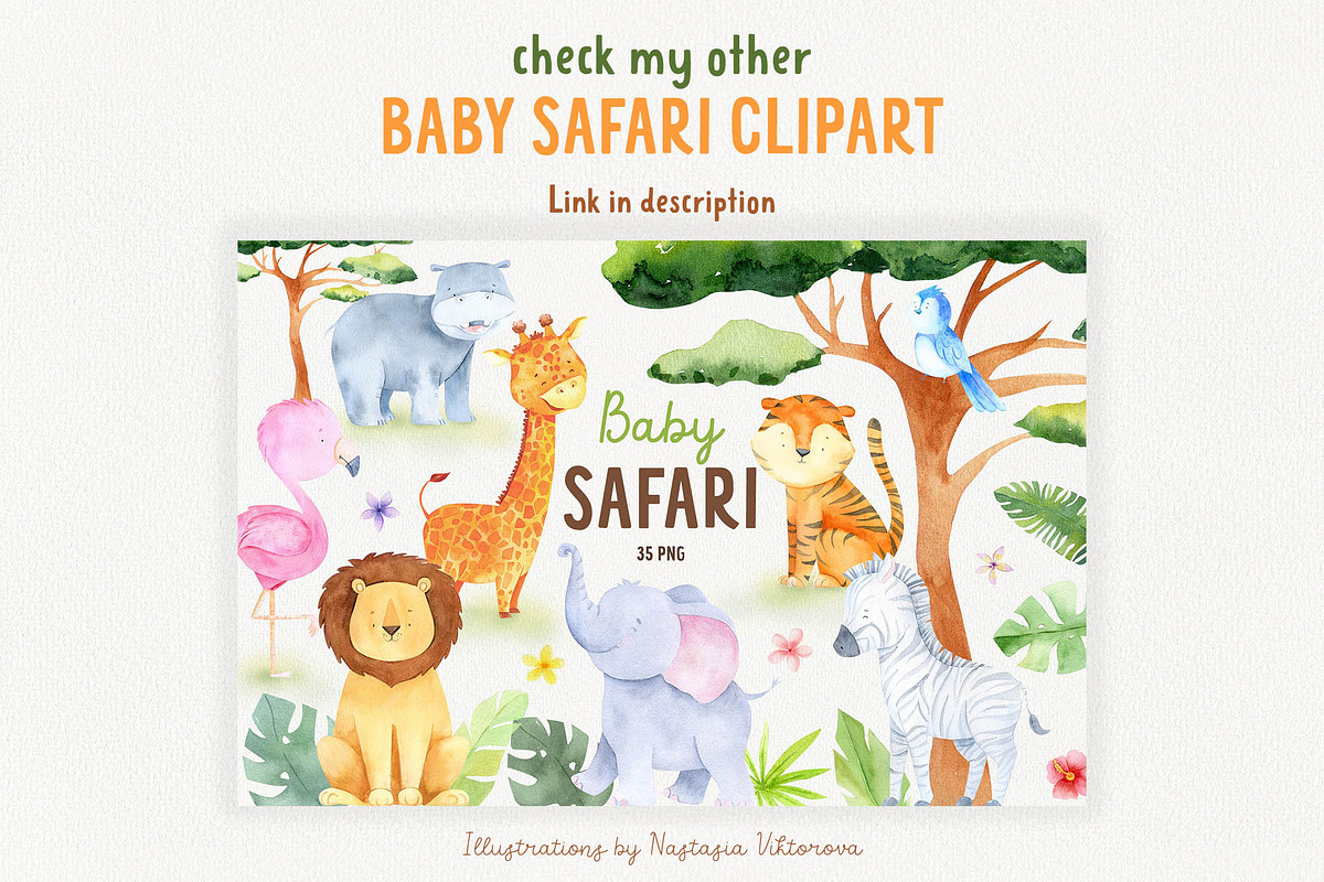 Watercolor Jungle Animal Clipart, an Animal Illustration by Watercolor Nastasia Art (Photo 7 of 7)