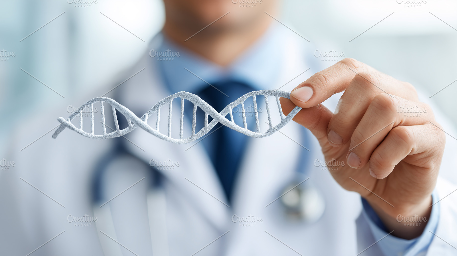 Doctor holding a 3D model of a DNA, a Health & Medical Photo by MistyDay