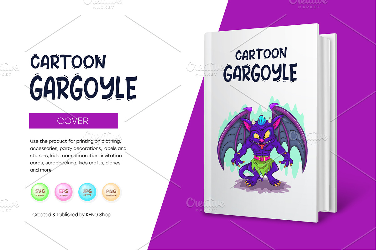 Cartoon gargoyle. Tshirt, PNG., an Animal Illustration by KENO Mascots (Photo 2 of 7)