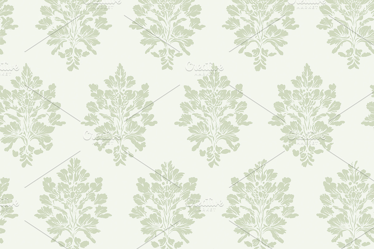 Elegant vintage damask seamless pattern with soft green floral o, a Pattern Graphic by Studio ANNA