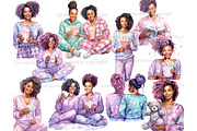 Pajama Party Black Girls Clipart, a Person Illustration by GlamArtZhanna (Thumbnail 3 of 5)