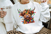 Christmas Lights Highland Cow PNG, an Illustration by Sublimation Artist (Thumbnail 2 of 9)