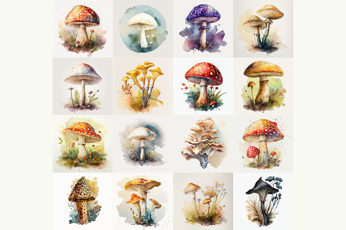 Watercolor Mushrooms Collection, a Decorative Illustration by Cam' Studio (Photo 2 of 10)