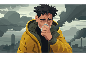 Man cough smoke. Cartoon male in, a Person Illustration by Stock-Smart-Start