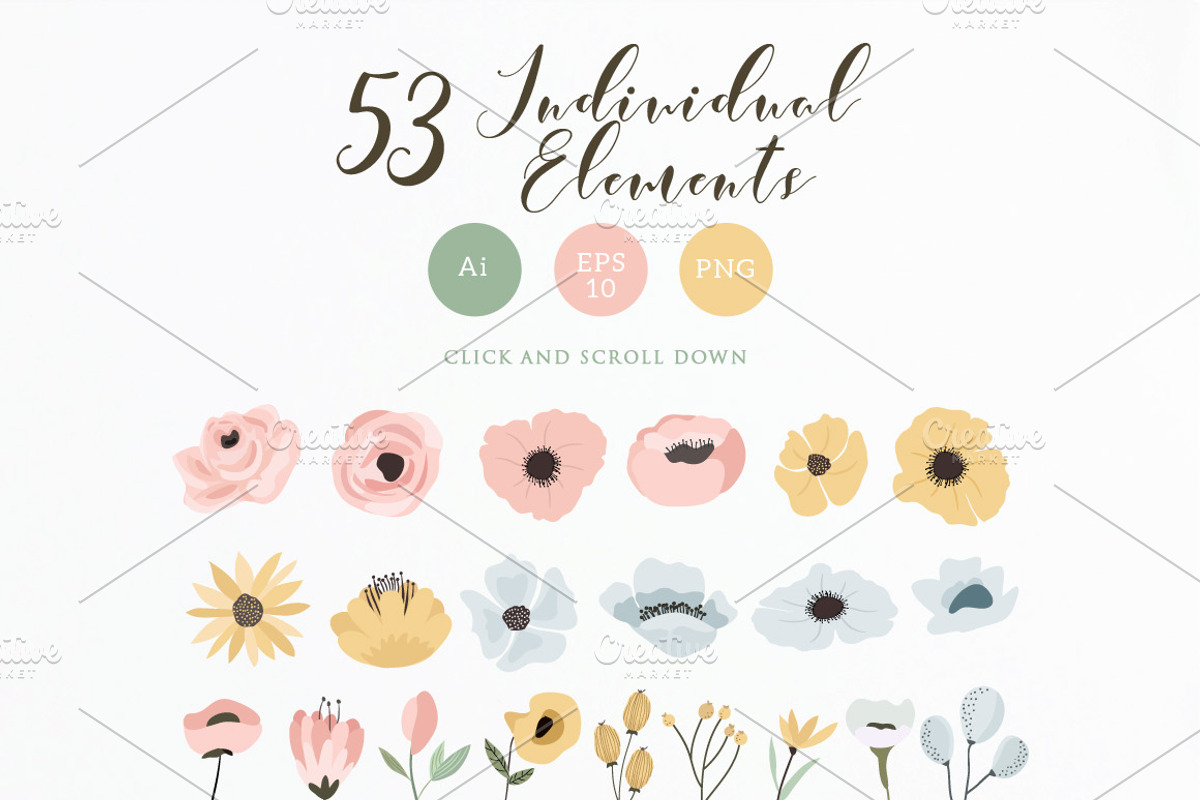 Little Garden - Floral Vector Set, a Background Graphic by wulano (Photo 8 of 9)