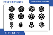 Rose Flower Solid Icon Set, a Solid Icon by Fontmine Studio (Thumbnail 1 of 3)