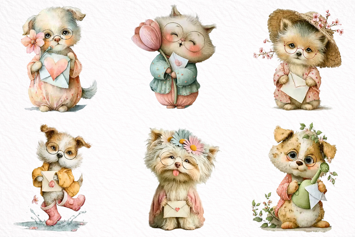 Whimsical Funny Spring Dogs Clipart, an Illustration by DreamArtGraphic (Photo 6 of 8)