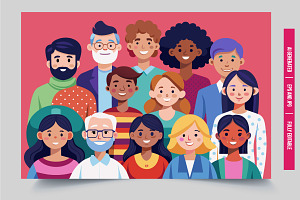 Group of smiling diverse people, an Illustration by Tanuart