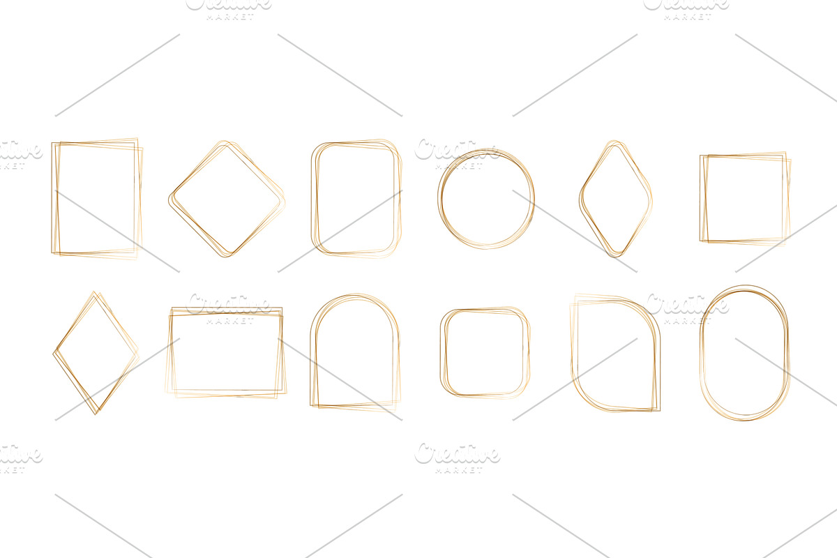 Delicate gold watercolor frames set, an Illustration by okskukuruza