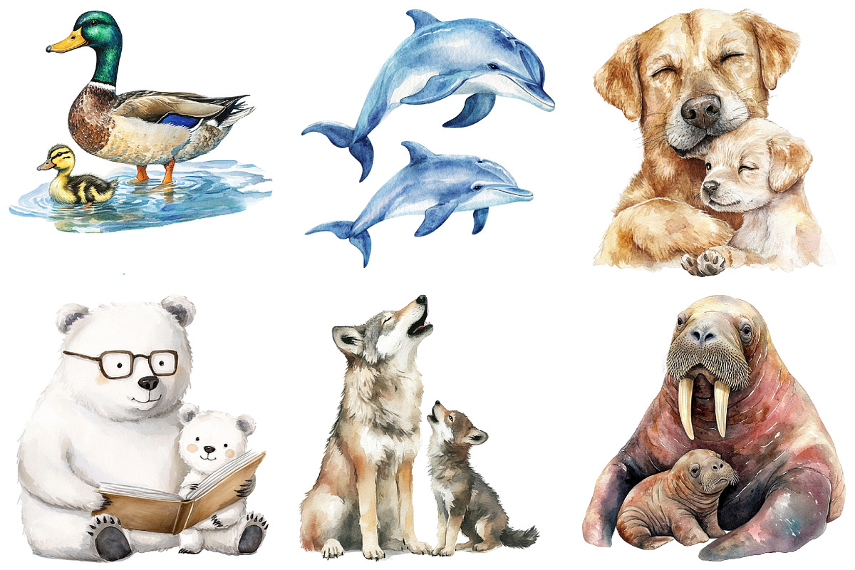 Watercolor Father's Day Animals, an Illustration by Craft Nest (Photo 2 of 6)