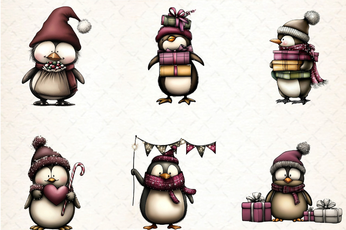 Whimsical Penguin Clipart, an Illustration by DreamCafeArt (Photo 2 of 8)