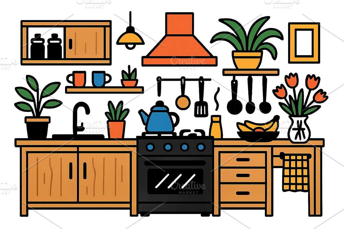 Cozy kitchen interior with modern, an Object Illustration by ZinetroN