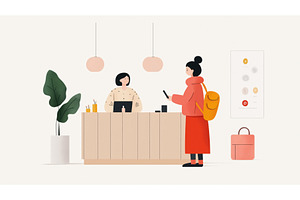 Illustration of two women at a, a Technology Illustration by Sergey Kotenev