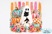 Striped Halloween Ghost PNG, a Seasonal Illustration by Daily.Designs (Thumbnail 1 of 5)