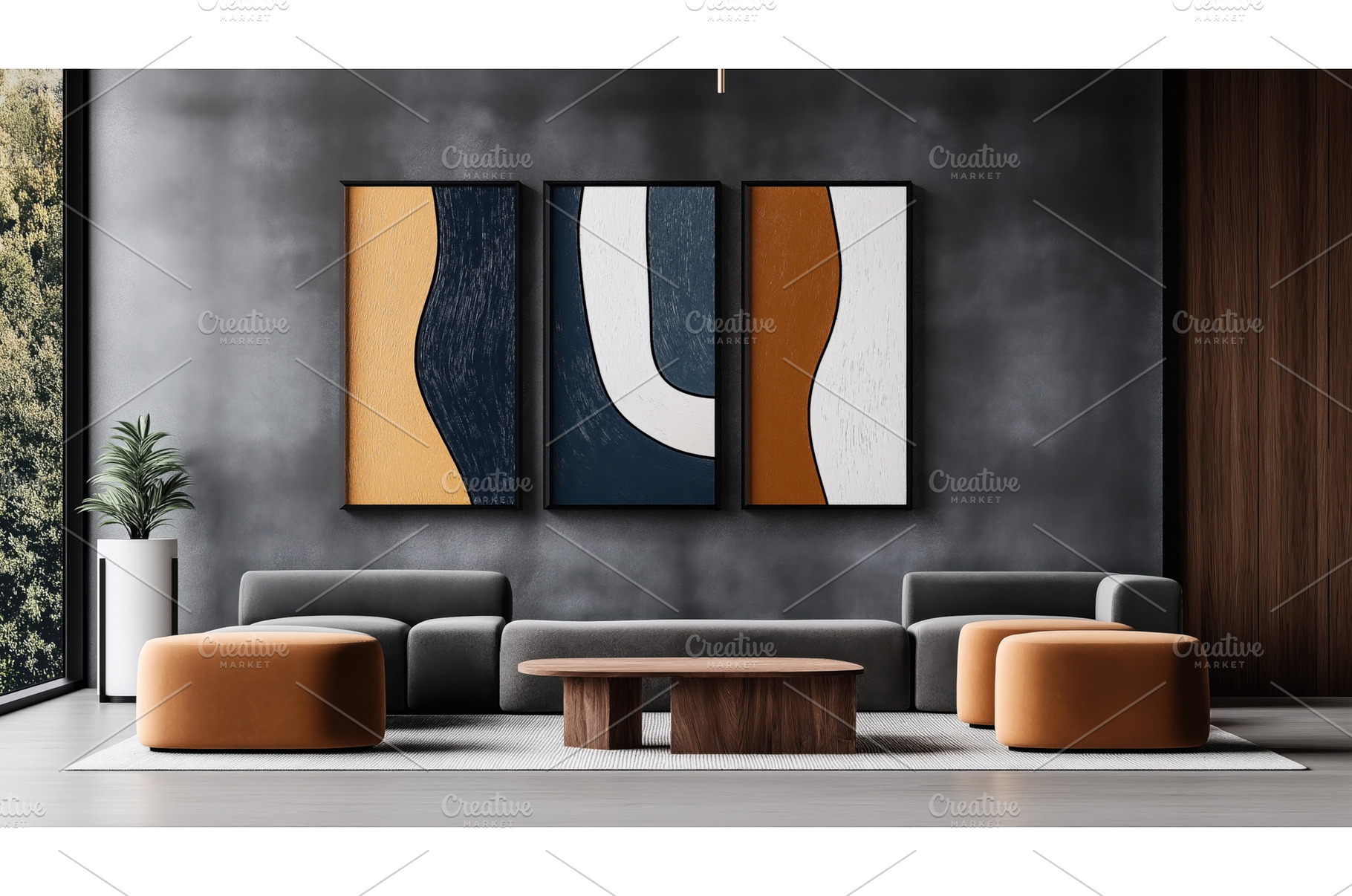 Modern living room with gray sofas, an Abstract Photo by Sergey Kotenev