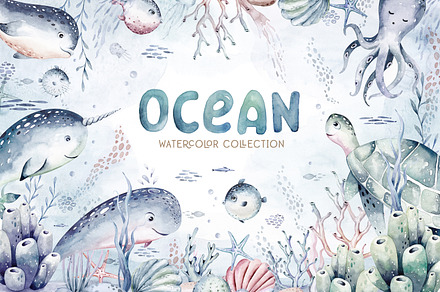 Ocean watercolor set, an Animal Illustration by Peace ART
