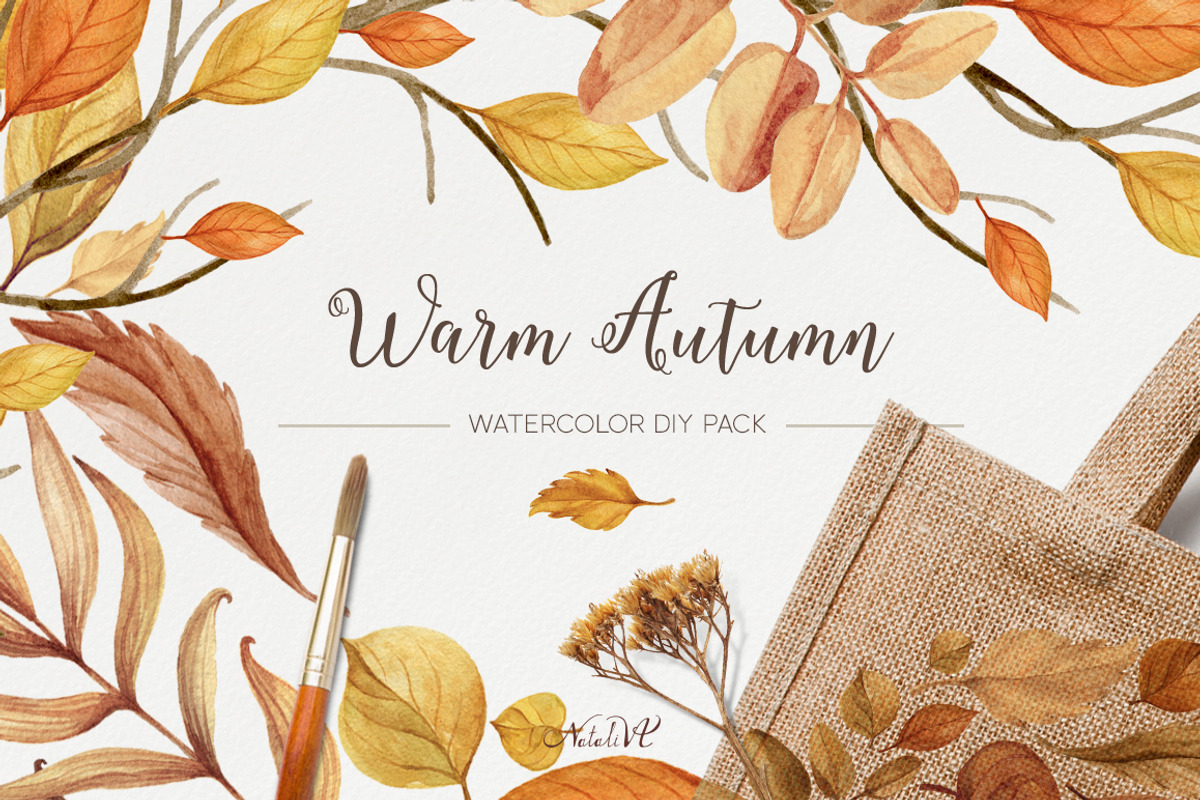 Warm Autumn. Watercolor DIY Pack, an Illustration by NataliVA (Photo 1 of 5)