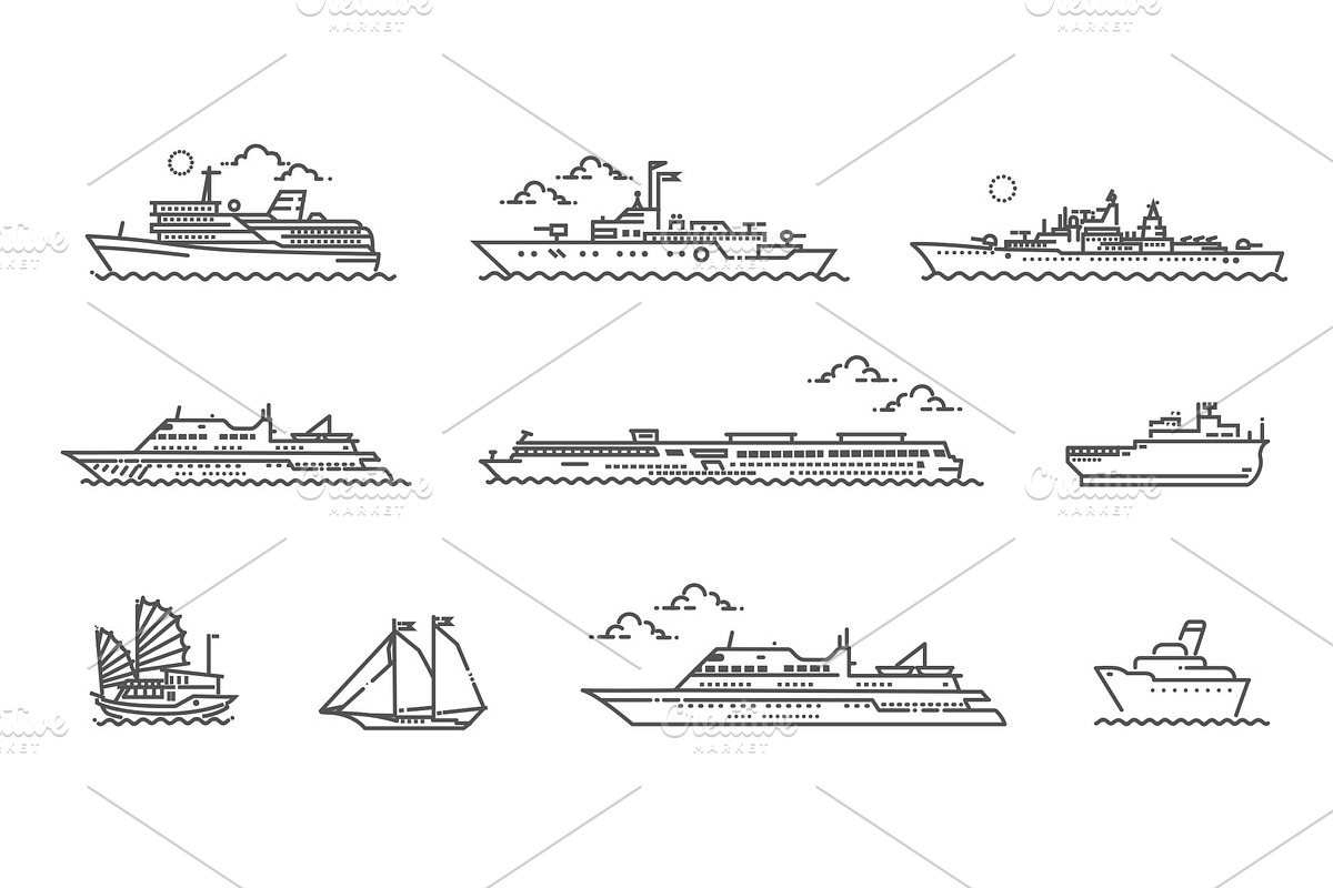 Ships Symbols. Vector Icons Set, a Transportation Illustration by Tettygreen (Photo 2 of 3)