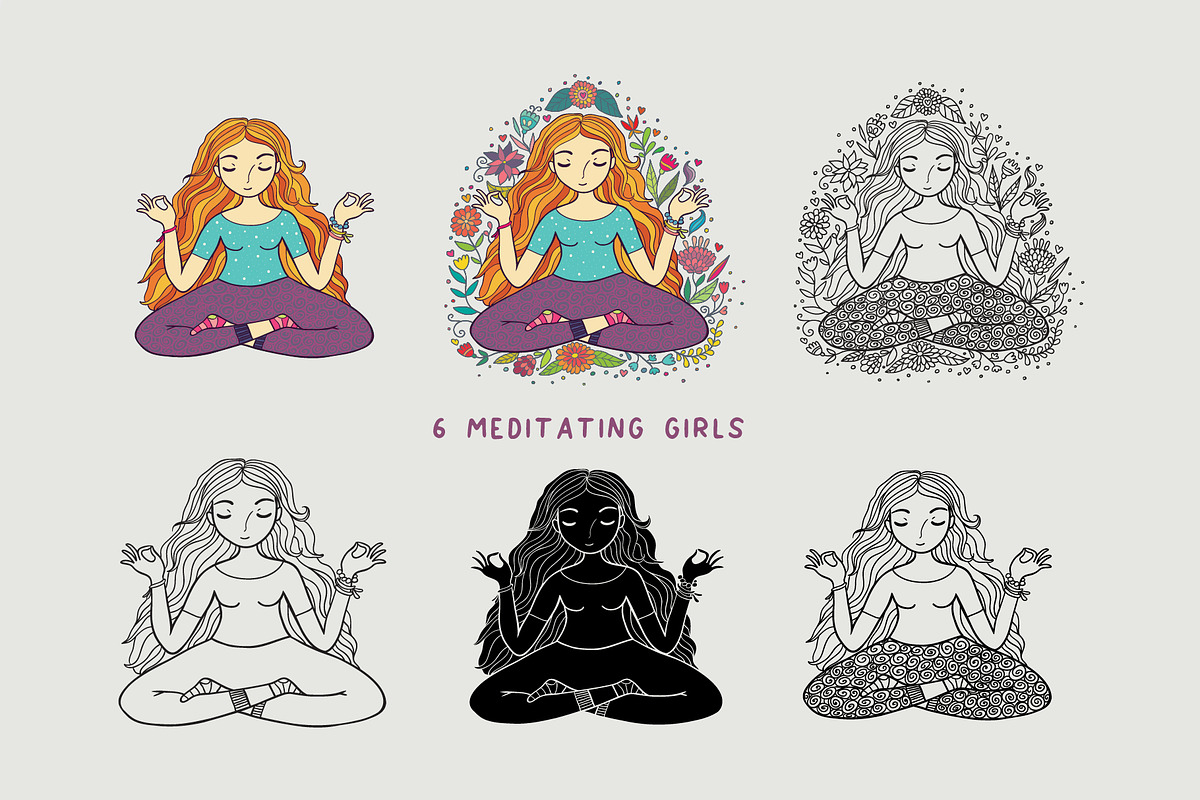 Yoga Meditating Girl, a Healthcare Illustration by Apolinarias Art (Photo 6 of 11)