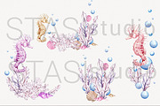 Watercolor Seahorse & Ocean Clipart, a Decorative Illustration by STASIstudio (Thumbnail 3 of 3)