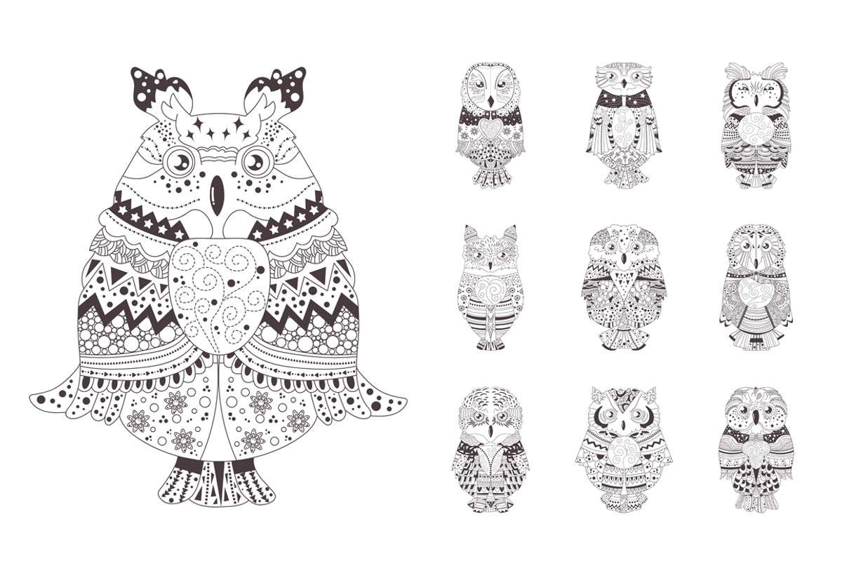 Owls. Coloring pages, a Background Graphic by Anna Violet (Photo 4 of 5)
