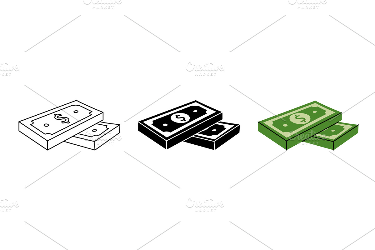 Dollar bills icon set. Cash money, a Finance Illustration by GraphiShop