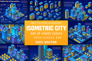 Night neon isometric city, an Object Graphic by AlexZeL