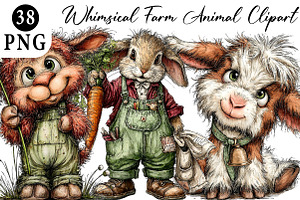 Whimsical Farm Animal Clipart Bundle, an Illustration by Daily.Designs