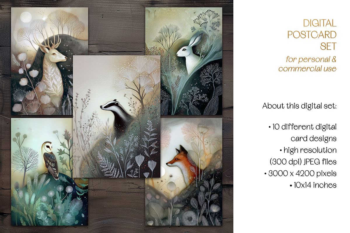 Soft Ink Woodlands Postcard Set, an Animal Illustration by The Dutch Lady Designs (Photo 8 of 8)