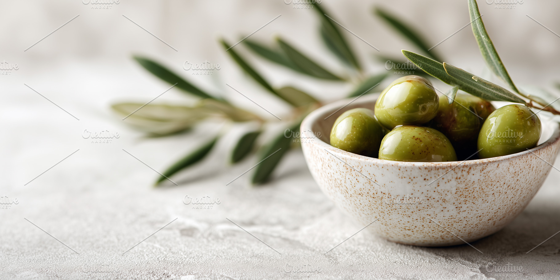 Green olives in a ceramic bowl, a Food & Drink Photo by MistyDay