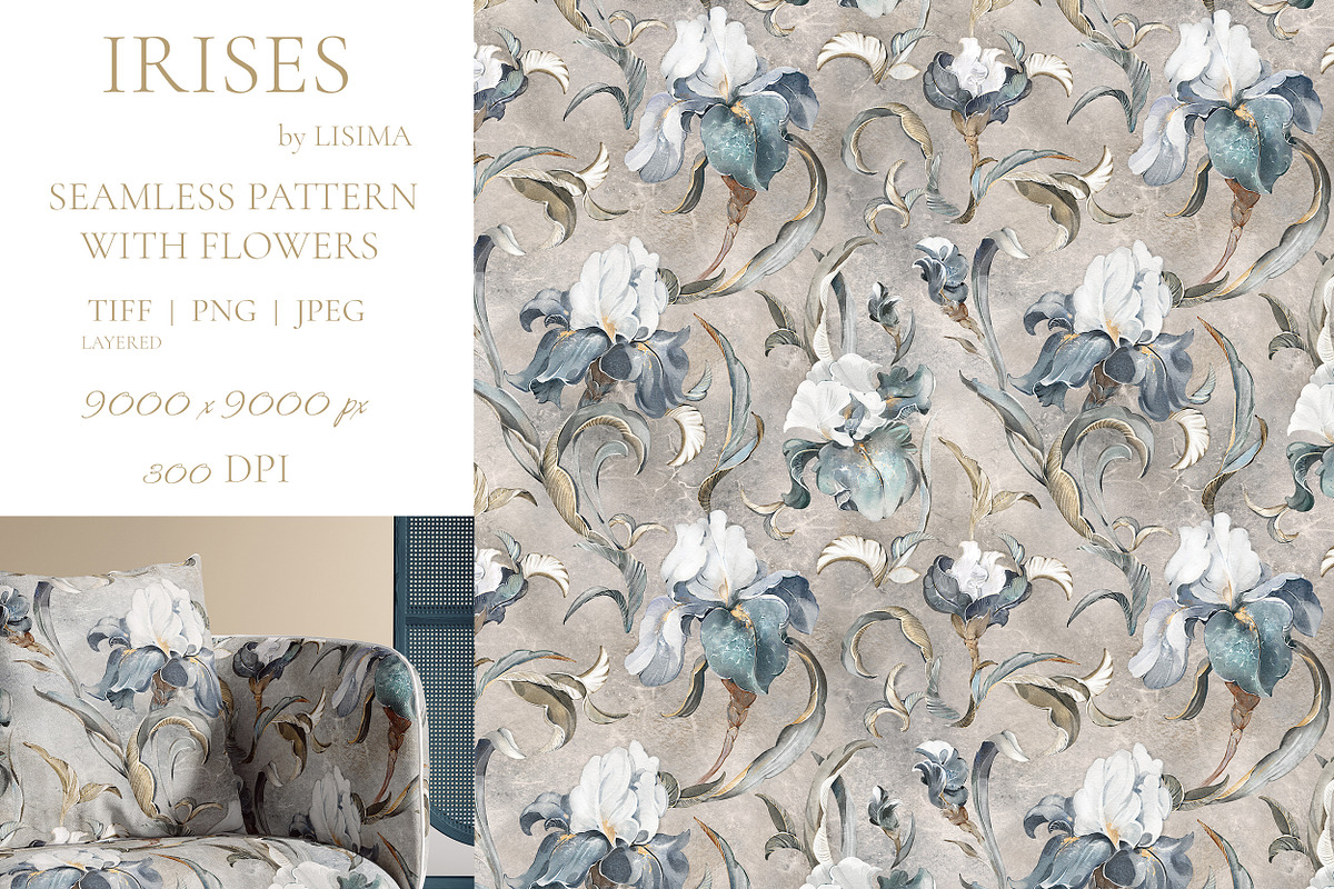 IRISES floral seamless patterns, a Pattern Graphic by Lisima (Photo 3 of 14)
