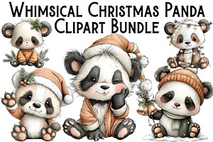 Whimsical Christmas Panda Clipart, an Illustration by Pixels.Craft