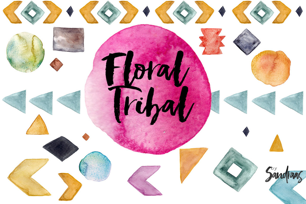 Floral tribal clip art, hand painted, an Illustration by SandraGraphicDesign (Photo 5 of 5)
