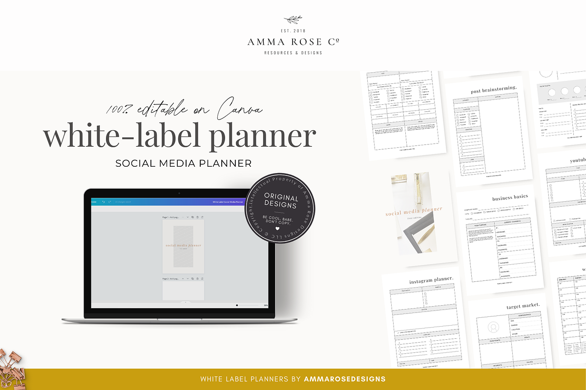 White Label Social Media Planner, a Stationery Template by ammarosedesignsllc (Photo 1 of 10)
